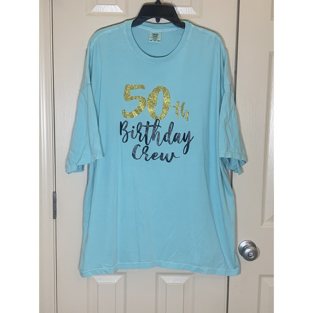 Comfort Colors 50th Birthday‎ Crew T-Shirt Women 4XL Blue Good Glitter Graphic